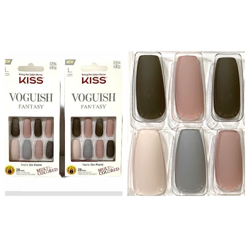 2 KISS Voguish Fantasy Ready-to-Wear Press-On Nails CHILLOUT Long Coffin Matte
